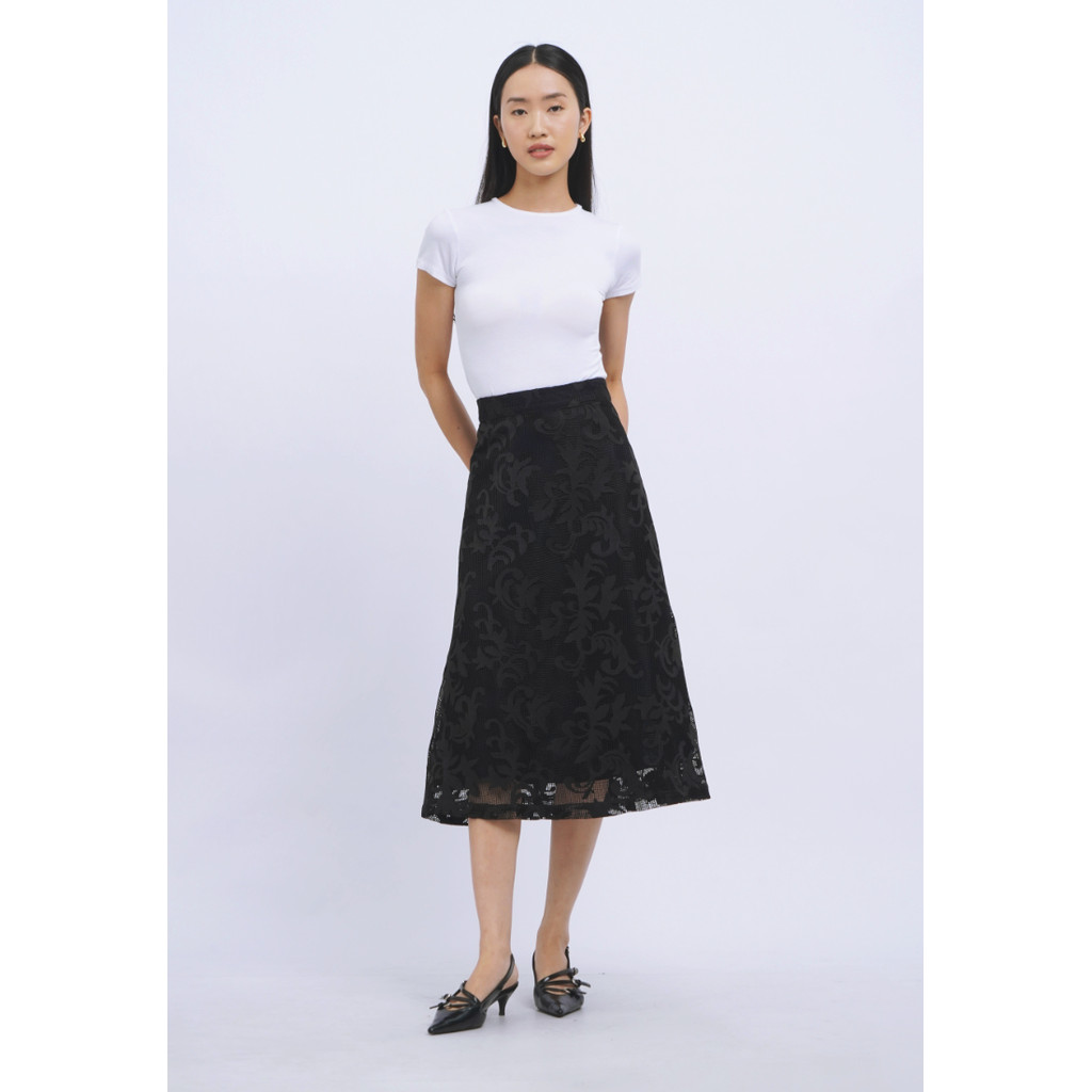 Executive A-Line Lace Midi Skirt Black