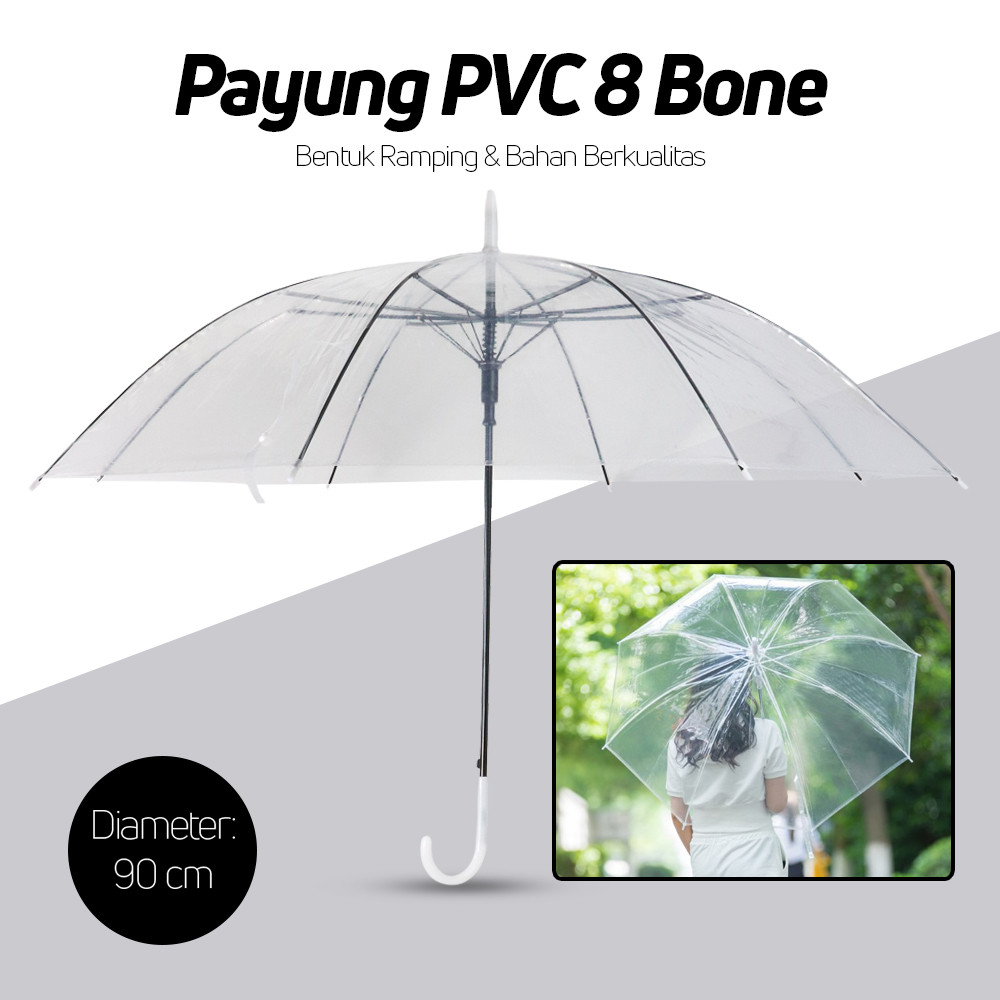 Fancytime Payung Polos PVC Minimalist Umbrella 8 Bone 90cm - P075