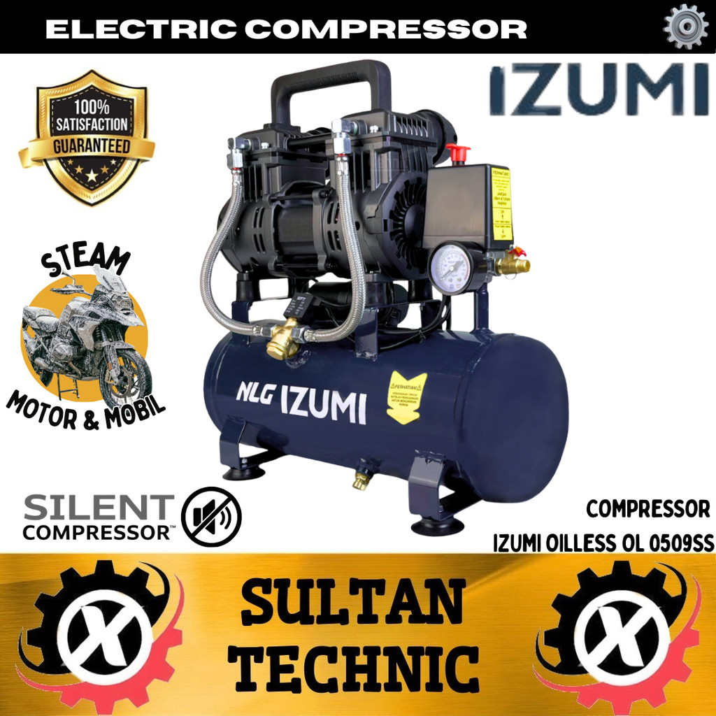 COMPRESSOR IZUMI NLG OILLESS OL 0509SS/ KOMPRESOR 220V/KOMPRESOR 1 PHASE KOMPRESOR STEAM MOTOR MOBIL