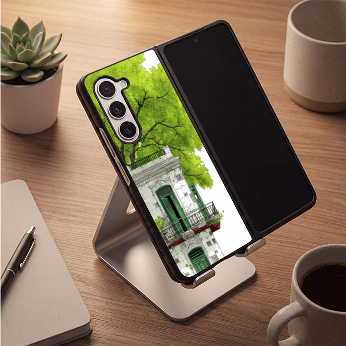 Case Casing Samsung Galaxy Z Fold 7 6 5 4 3 5G Green Balcony Sketch FX0356