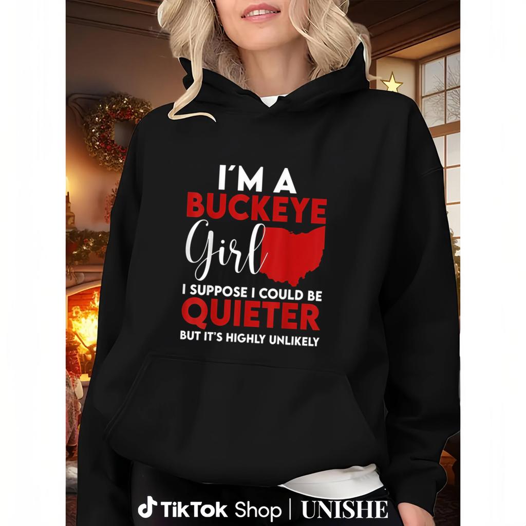 Women's Ohio State Long Sleeve Hoodie – Buckeye Design, Soft Fabric, Bold Text Print