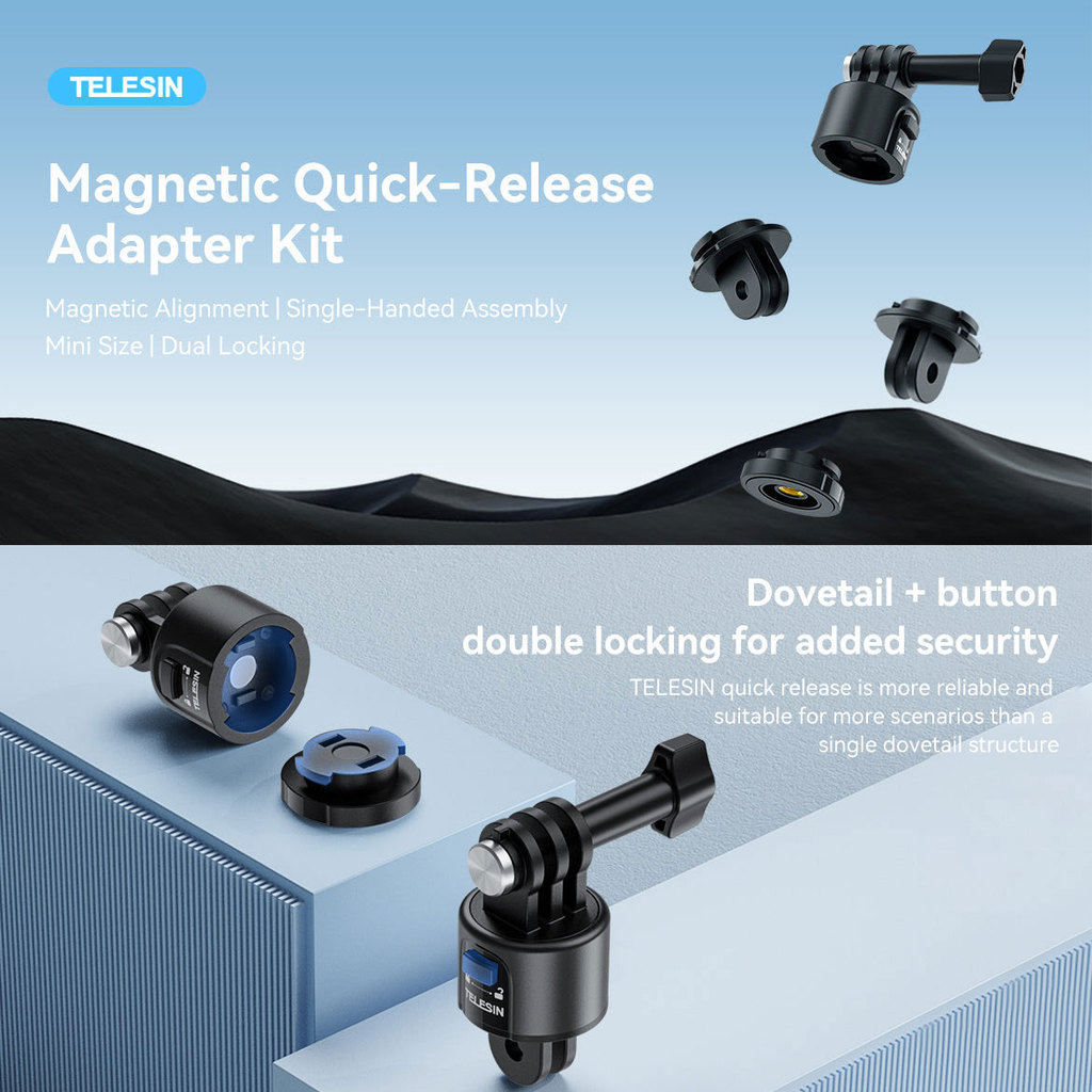 TELESIN Adapter Magnetic Quick Release 3 Prong to 2 Prong 1/4 Thread - CQM-001