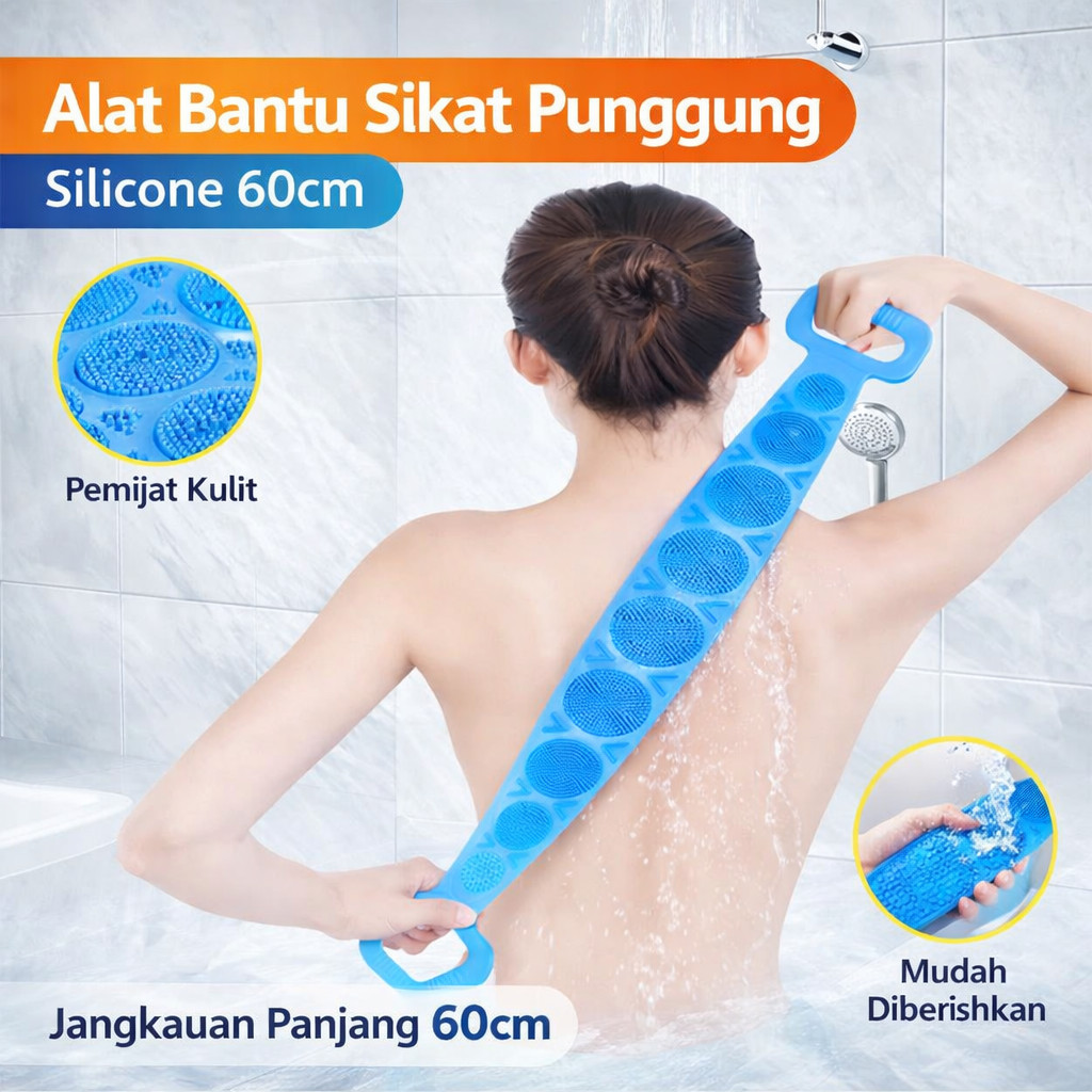 BWOHOPS Alat Bantu Mandi Sikat Punggung Silicone Scrub Brush 60cm - BW60