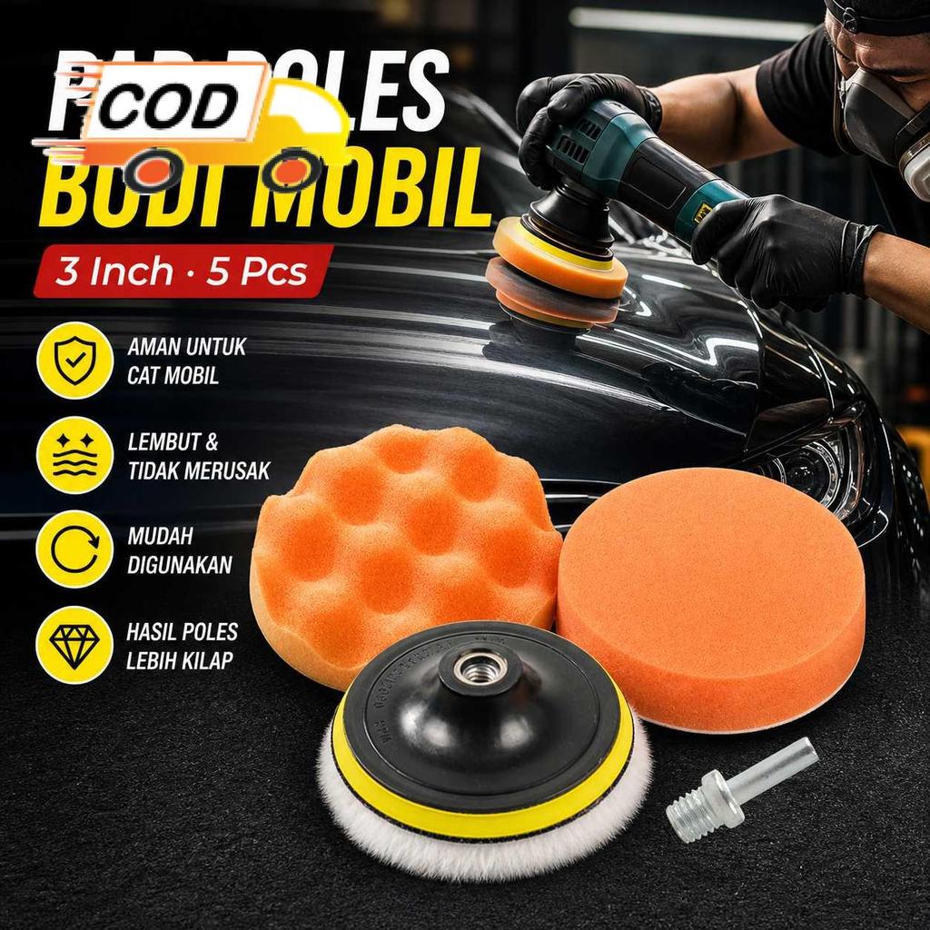 Busa Spons Poles Body Mobil Motor Premium 3 Inch 5 PCS Pengkilap Pad Wool Sponge Bulat Alat Pemoles 