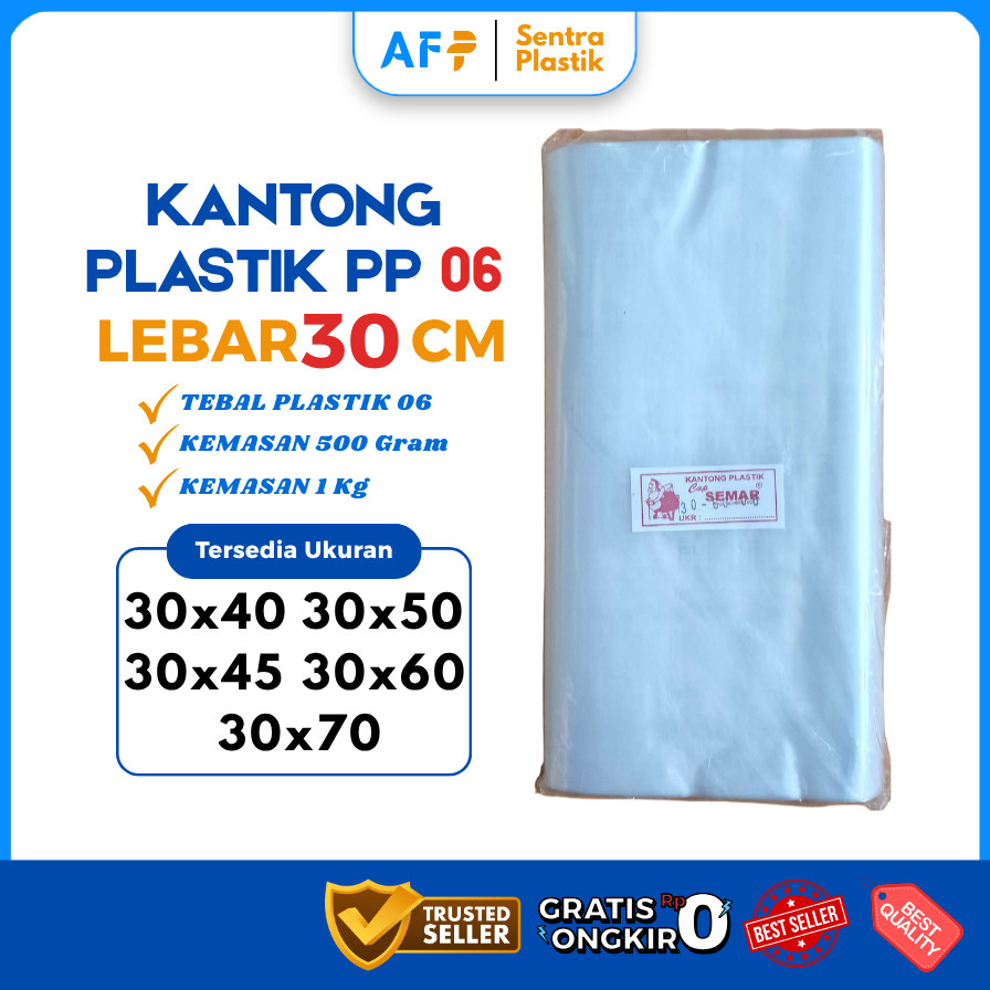 Plastik PP Tebal 06 Lebar 30 cm ukuran 30x40 30x45 30x50 30x60 30x70 plastik Bal / Keripik / Kerupuk