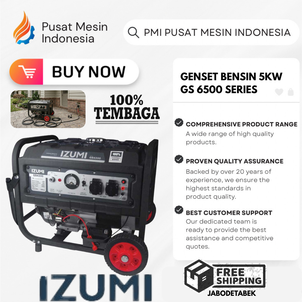 GENSET BENSIN 6 KVA 5KW IZUMI NLG GASOLINE GENERATOR GS 6500/ GENSET BENSIN 5000 WATT/ GENERATOR 6 K