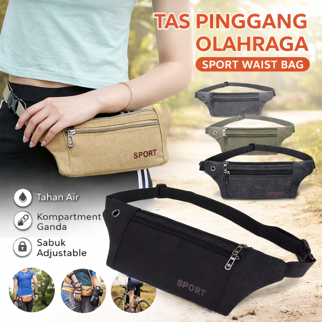 Tas Pinggang Lari Olahraga Pria Wanita Tipis Anti Maling Sabuk Pinggang Running Bag Canvas Kantong H