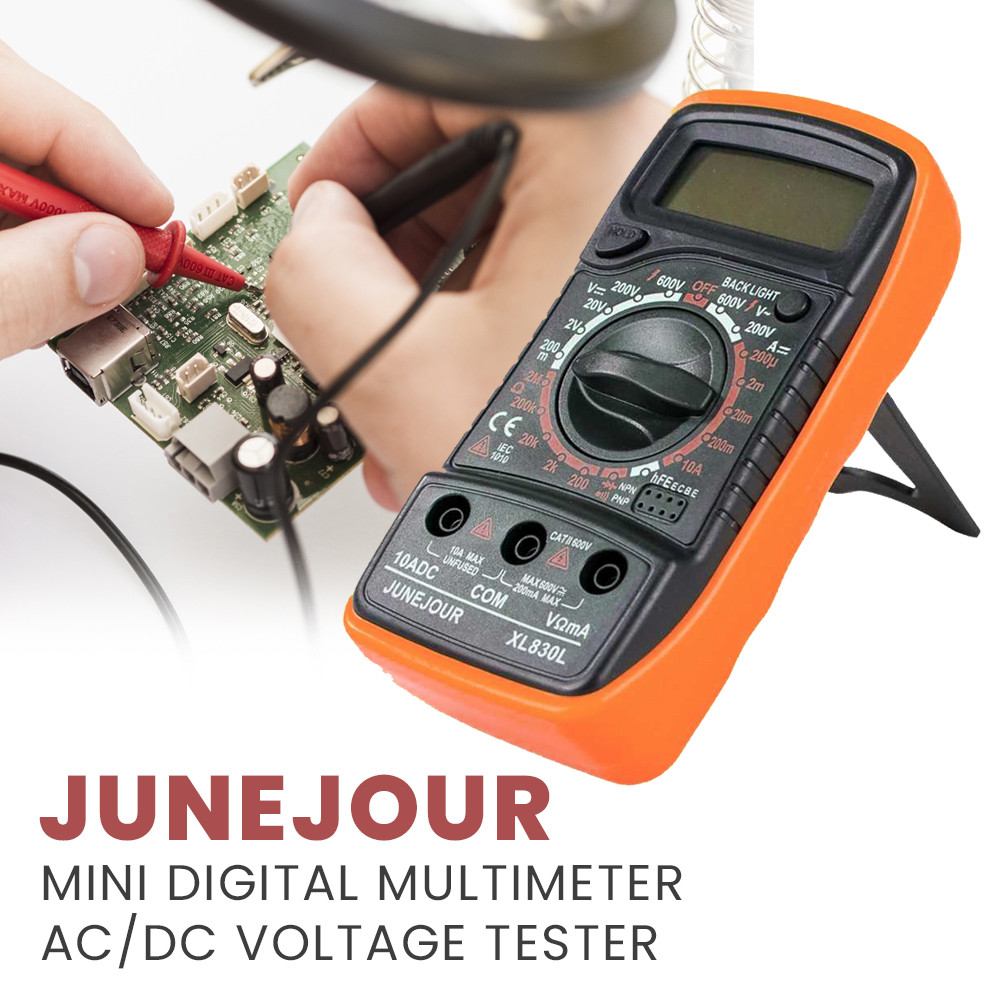 JUNEJOUR Mini Digital Multimeter AC/DC Voltage Tester 1999 Count - XL830L
