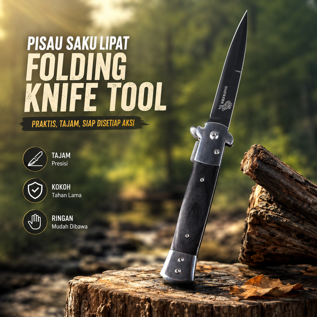 KNIFEZER Pisau Saku Lipat Folding Portable Knife Tool Wood Grip - S12