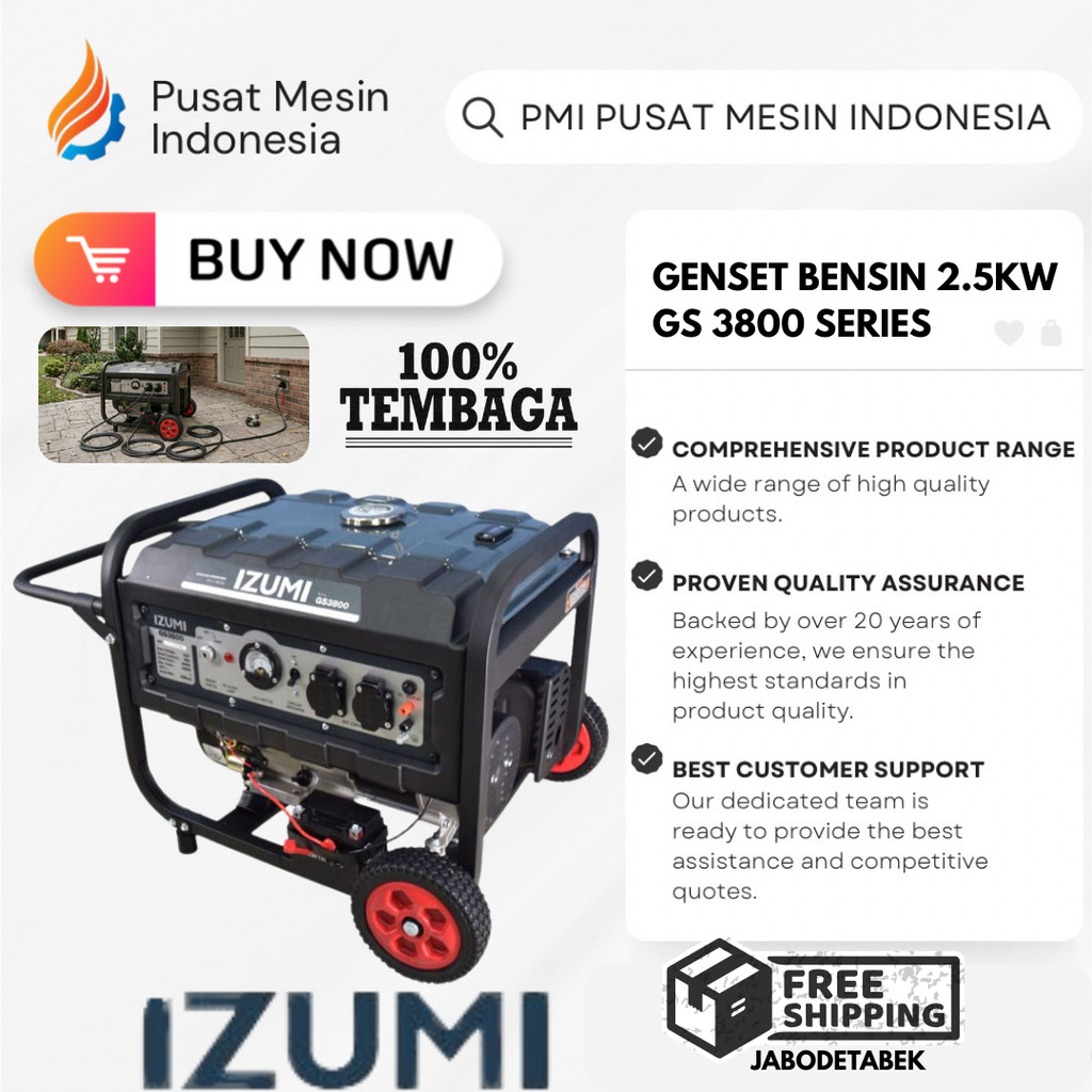 GENSET BENSIN 3 KVA 2.5KW IZUMI NLG GASOLINE GENERATOR GS 3800/ GENSET BENSIN 2000 WATT/ GENERATOR 3