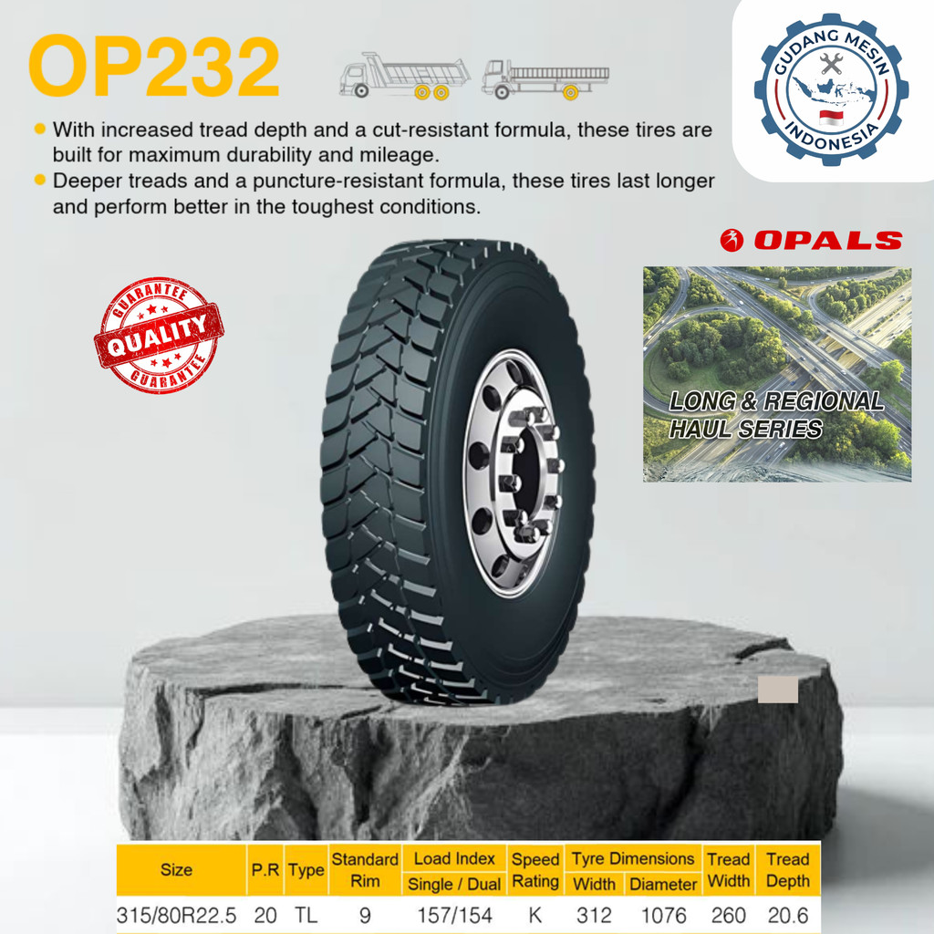 BAN TRUK LONG & REGIONAL HAUL OP232 SIZE 12.00R24 20PR HEAVY DUTY | BAN DALAM LUAR TRUK ENGINE / SPA