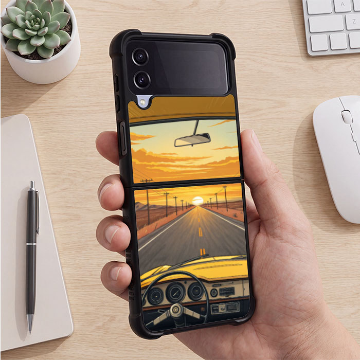 Case Casing Samsung Galaxy Z Flip 7 6 5 4 3 5G Sunset Road Trip FX0340