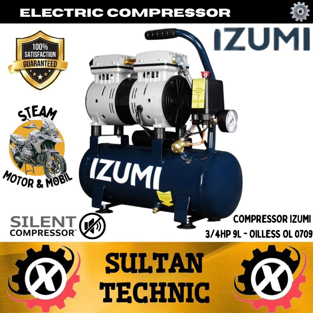COMPRESSOR IZUMI NLG 3/4HP 9L - OILLESS OL 0709/ KOMPRESOR 220V/KOMPRESOR 1 PHASE KOMPRESOR STEAM MO