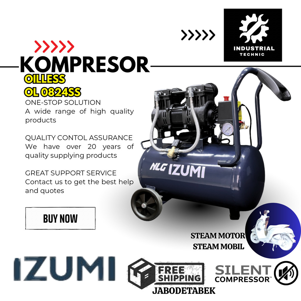 COMPRESSOR IZUMI NLG 1HP 24L OILLESS OL 0824SS/ KOMPRESOR 220V/ KOMPRESOR 1 PHASE/ KOMPRESOR STEAM M