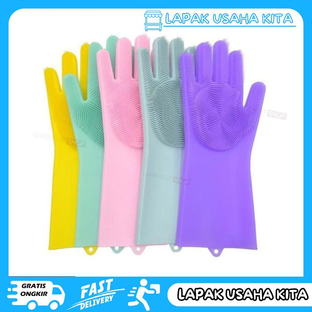 SARUNG TANGAN CUCI PIRING MAGIC SILICONE CLEANING GLOVES ANTI PANAS MERAH MUDA PRIVASI AMAN