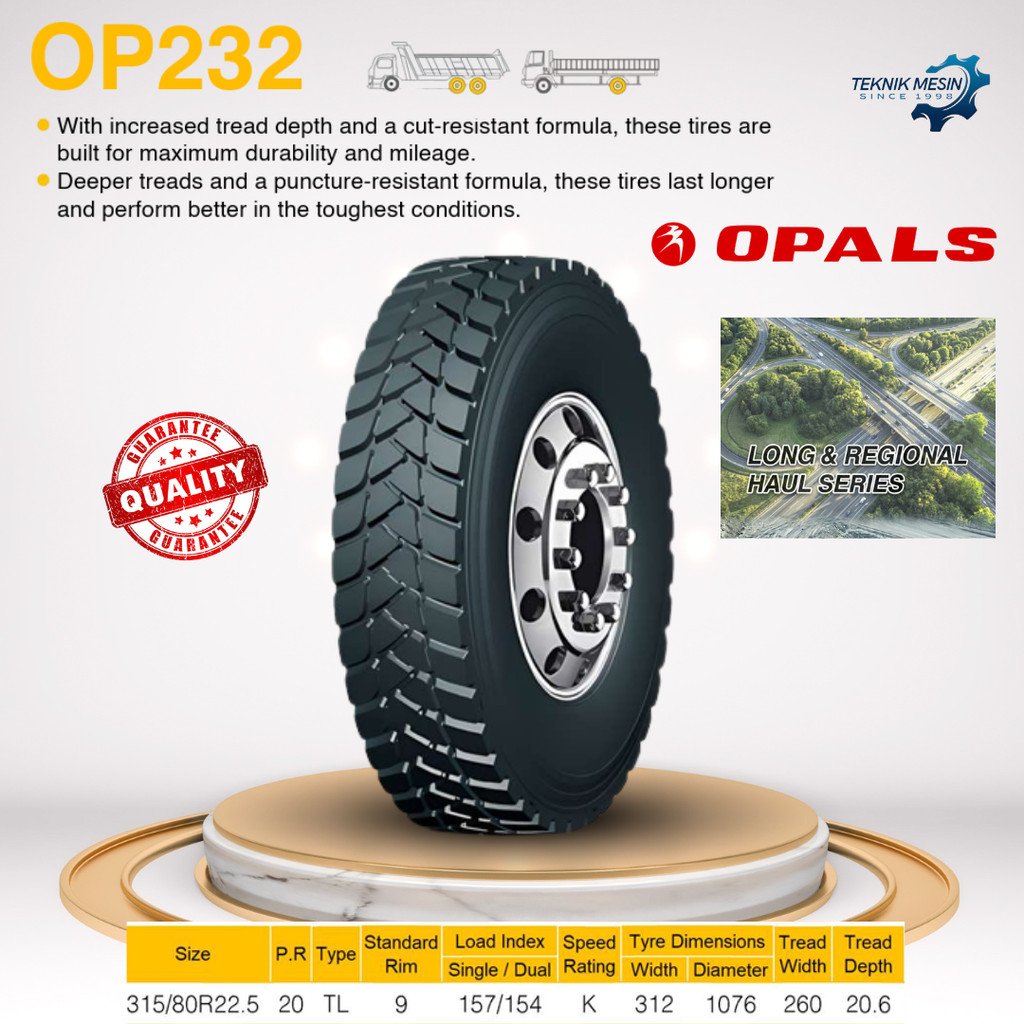BAN TRUK LONG & REGIONAL HAUL OP232 SIZE 12.00R24 20PR HEAVY DUTY | BAN DALAM LUAR TRUK ENGINE / SPA