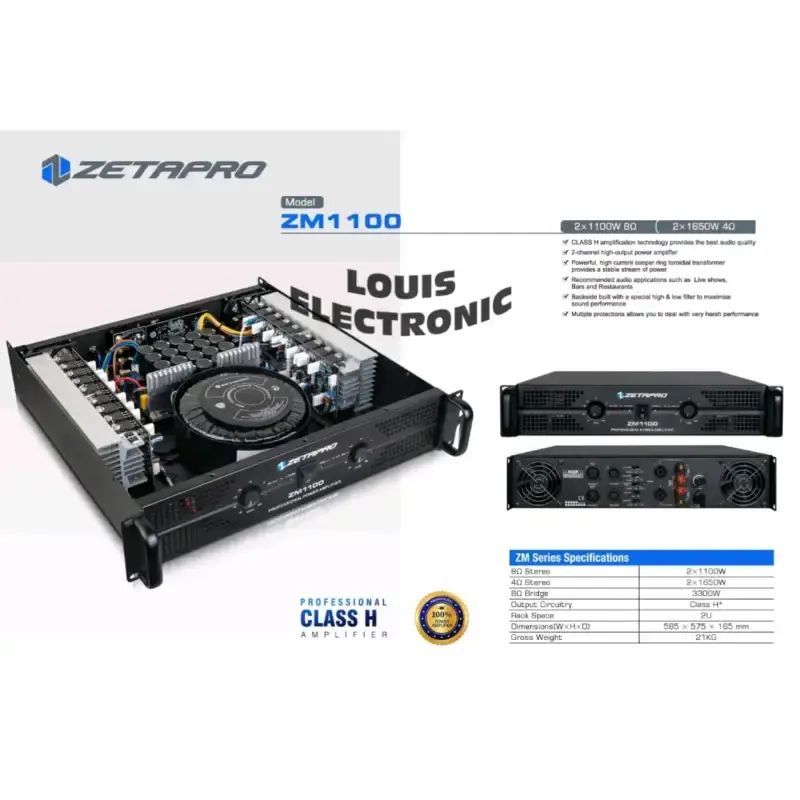 Power Amplifier ZETAPRO ZM1100 ZM 1100 2 Channel Class H