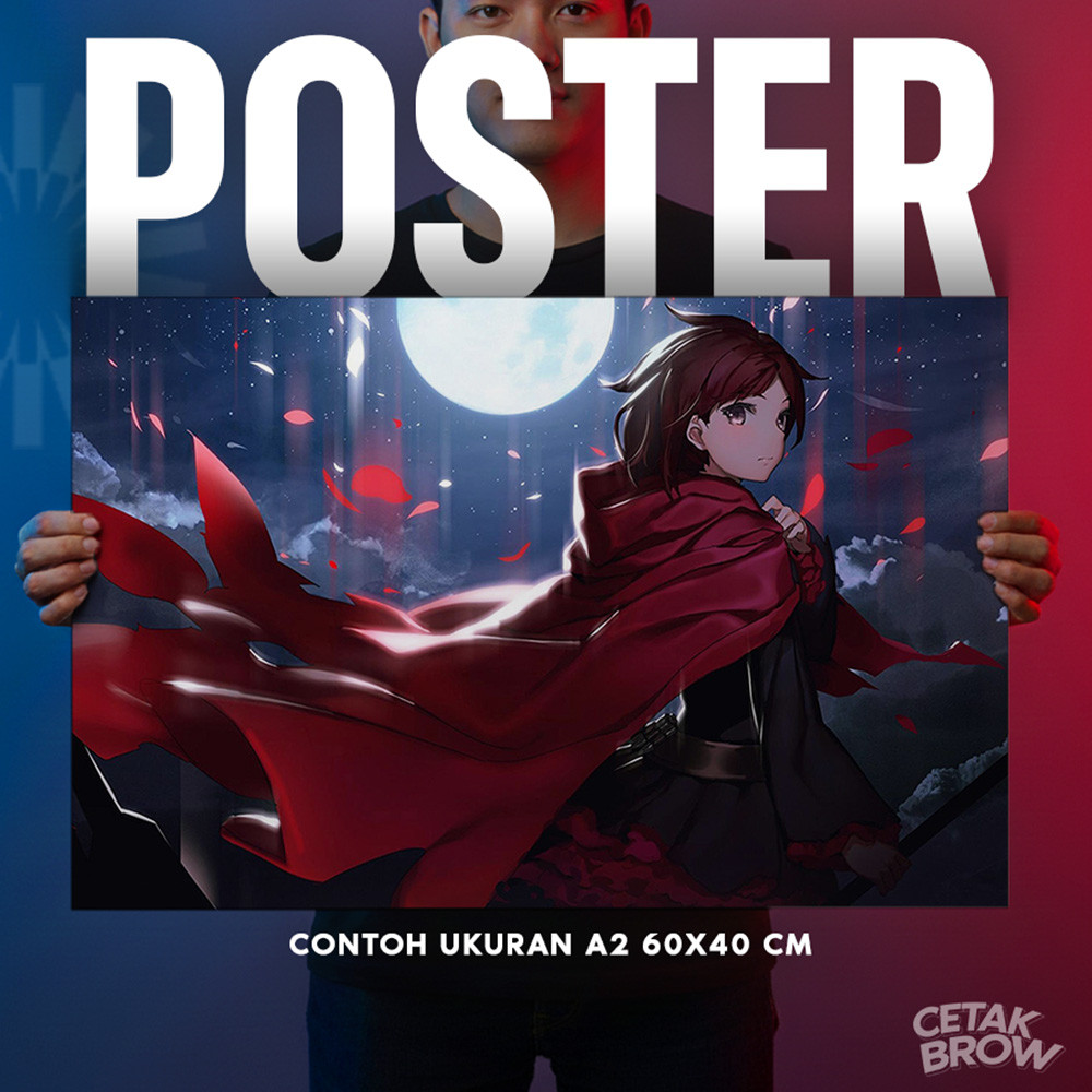 Poster RWBY Team Ruby Ruby Rose Crescent Rose Scythe Action Bisa Cetak Custom Dekorasi Dinding Kamar