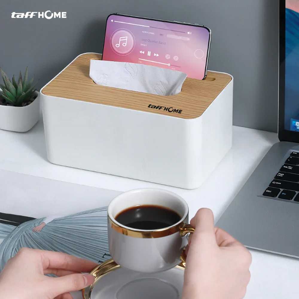 Taffhome Kotak Tisu Kayu Tissue Box Dengan Holder Smartphone - Zj08