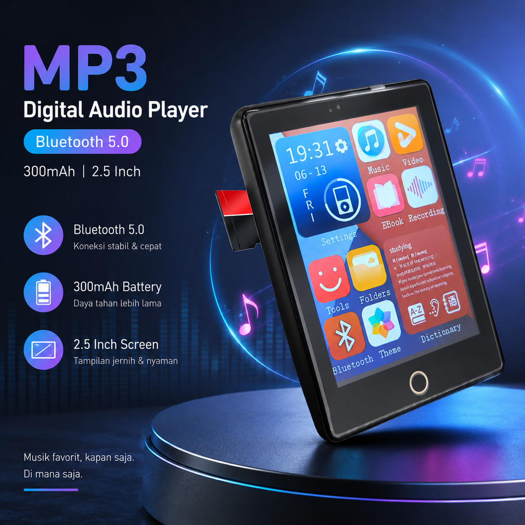 ALianDream MP3 Digital Audio Player Bluetooth 5.0 300mAh 2.5 Inch - S301
