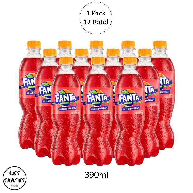 Fanta Rasa Stroberi Minuman Soda Botol PET 1 L - Isi 12 Botol (1 Dus)