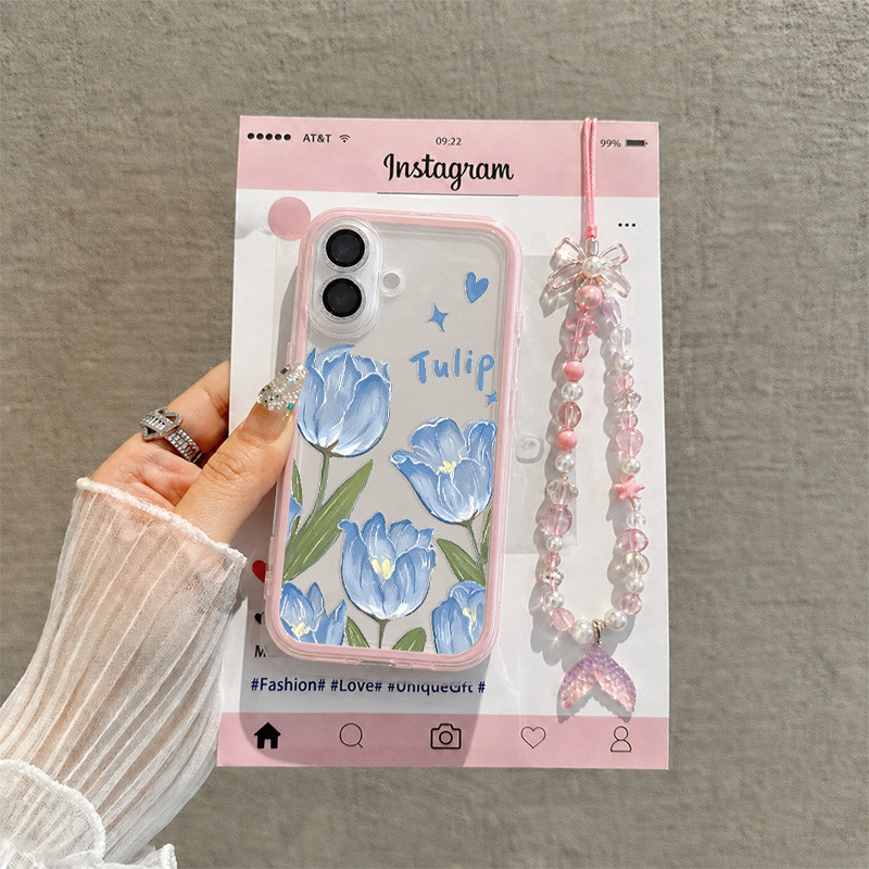 Cewek Aesthetic Bunga Biru Casing Oppo Reno 15F A6X A6T A6S Pro 14F A3X A5I Pro A5X A5 2025 A5 Pro C