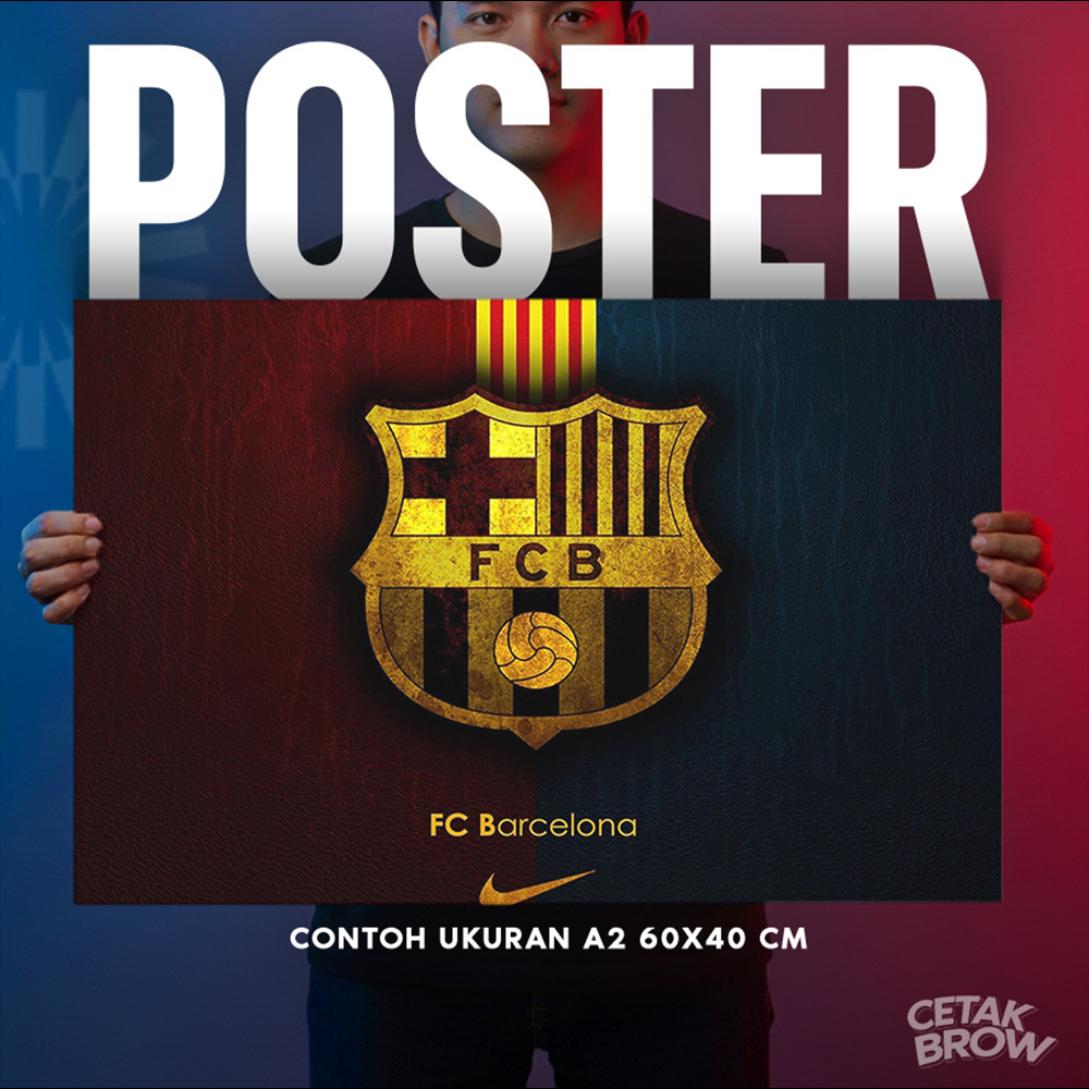 Poster FC Barcelona Mes Que Un Club Motto Hiasan Dinding Kamar Minimalis Dekorasi Dinding Keren Art
