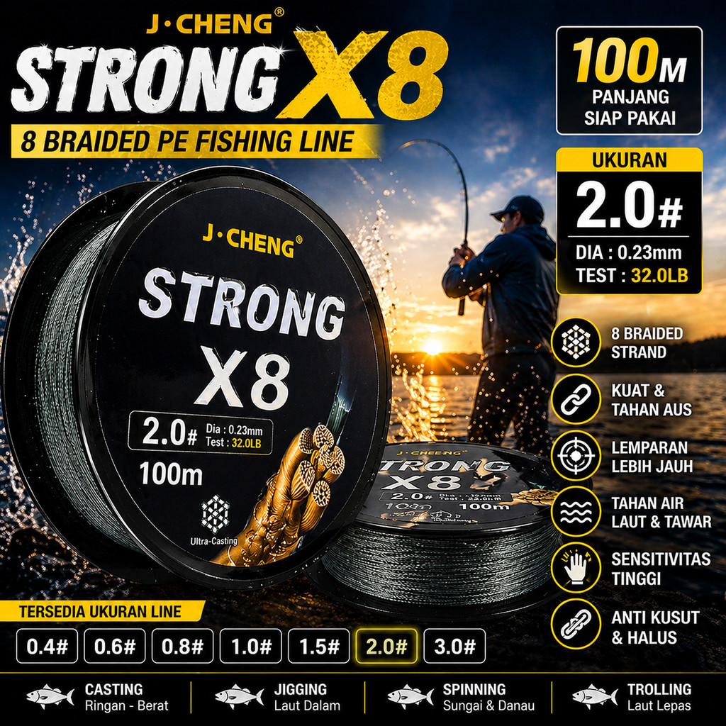 J-Cheng Senar Pancing PE 8 Braided Strand Fishing Line 100M - JC4188 SHANY_STORE