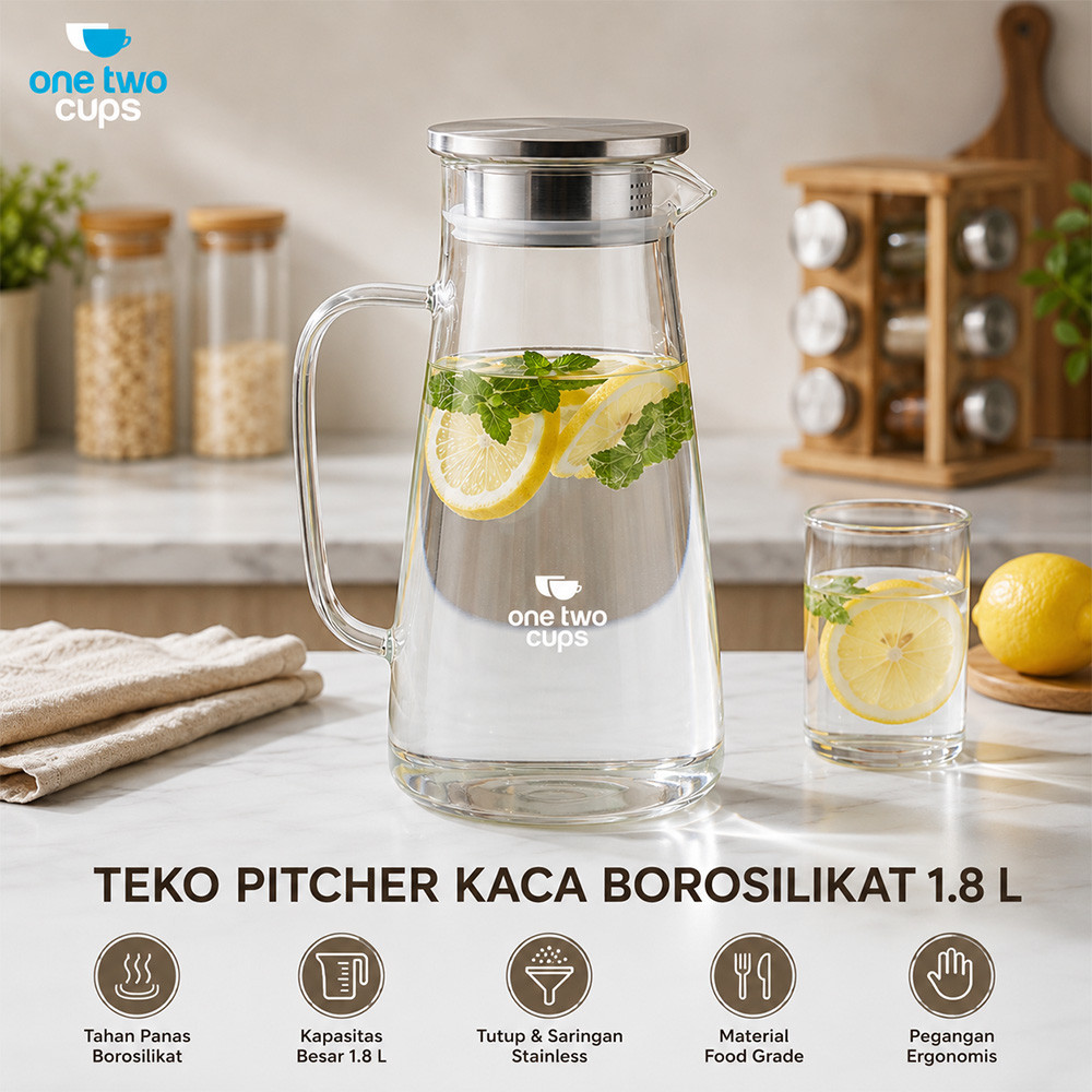 Teko Pitcher Kaca Jumbo Tahan Panas Jumbo Kaca Borosilikat Water Jug 1.8L