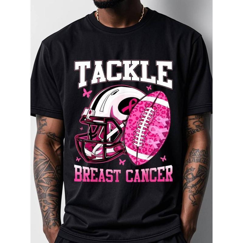 Funny Shirts Men [Tackle Breast Cancer, Soft Cotton Tee] Soft 100% Cotton "Tackle Breast Cancer" Awa