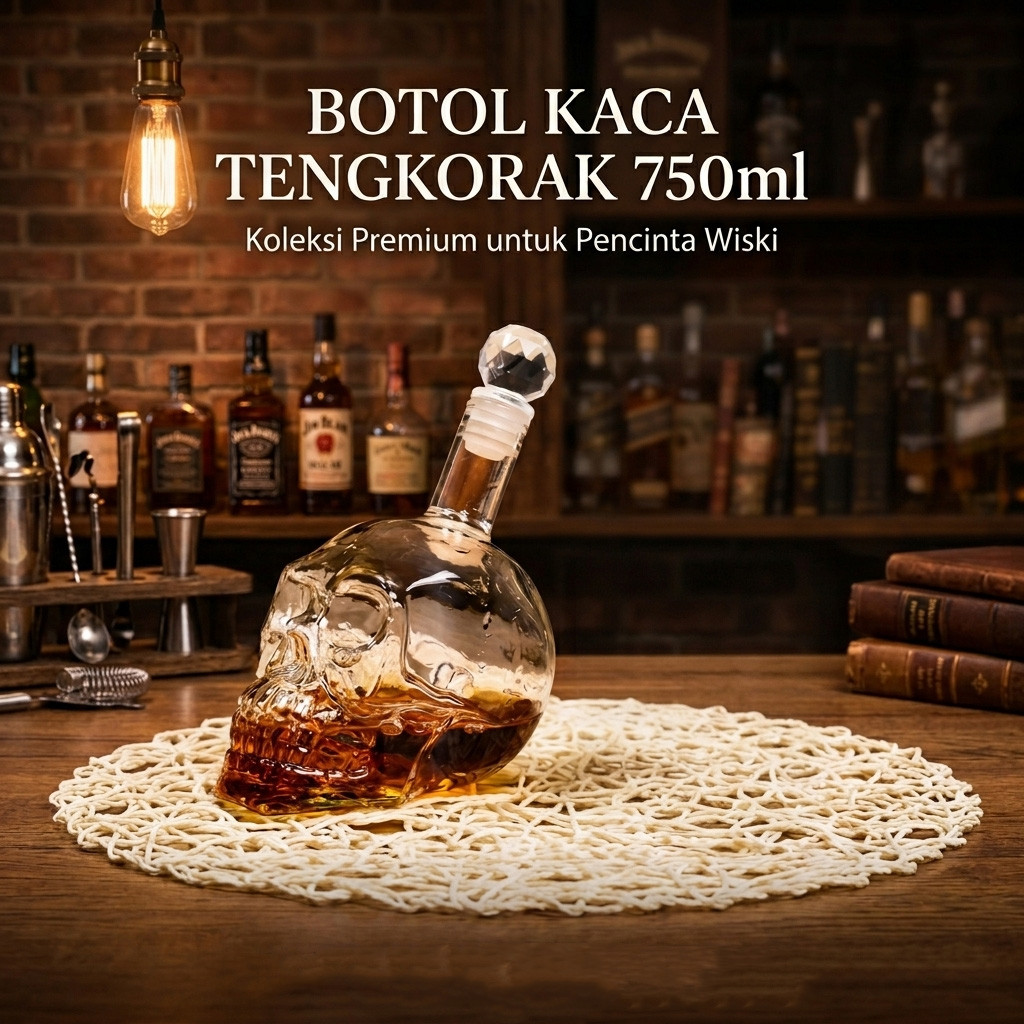 OUTAD Botol Kaca Tengkorak Crystal Skull Vodka Bottle 750ml - BKT750