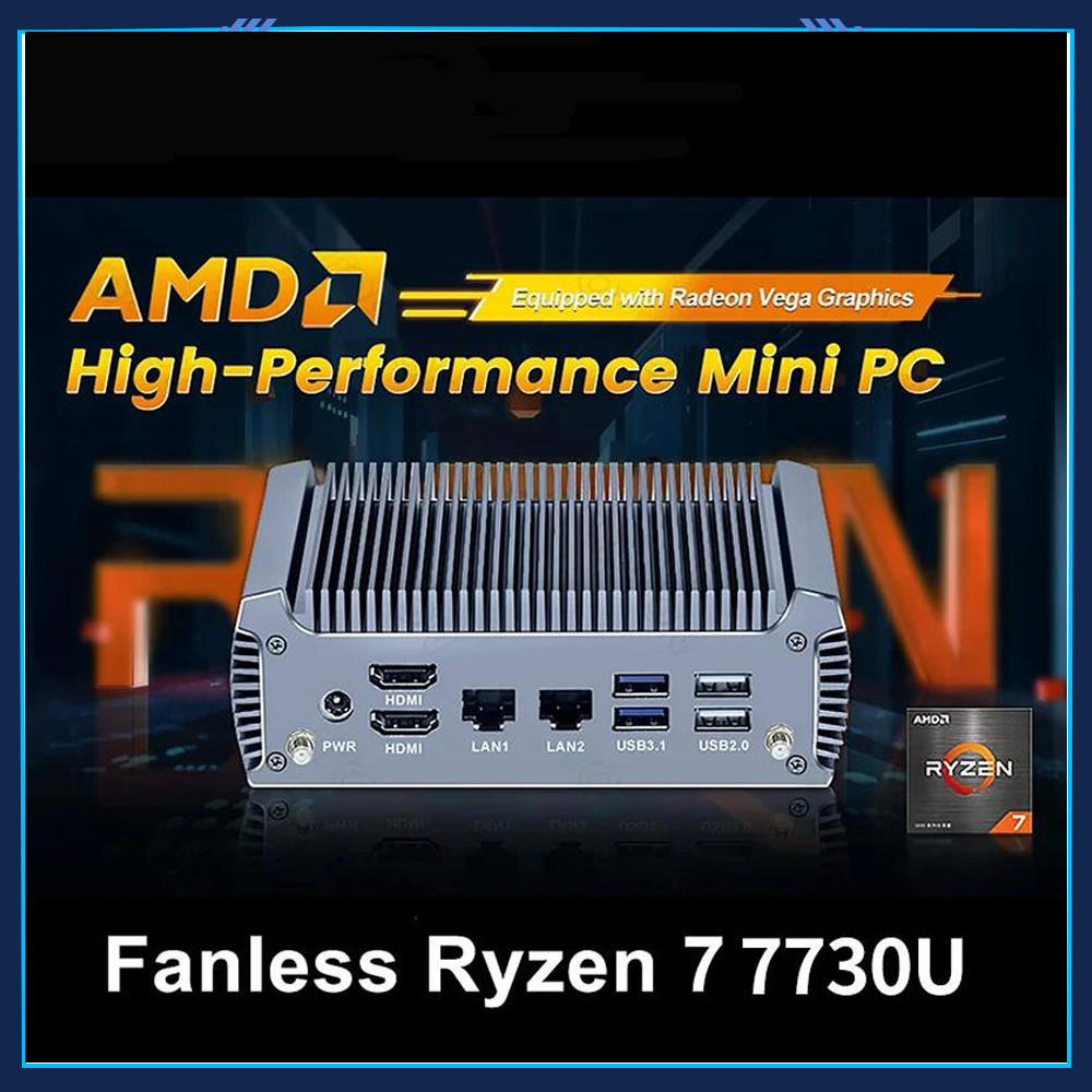 AMD Ryzen 7 7730U 5800U 5825U tanpa kipas PC Mini komputer Desktop