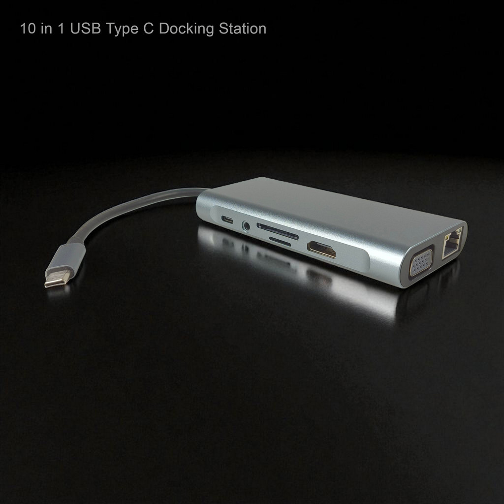 USB Hub EASYIDEA USB Type C Hub 10 in 1 HDMI VGA USB 3.0 LAN RJ45 Card Reader - VD76