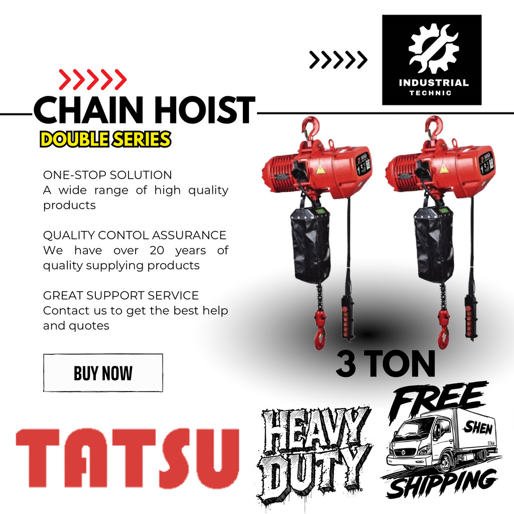 TATSU ELECTRIC CHAIN HOIST 3 TON 3KW 1HP 3PHASE 380V CHAIN  6M DOUBLE/10mm/3.0m/min  " / CHAIN HOIST