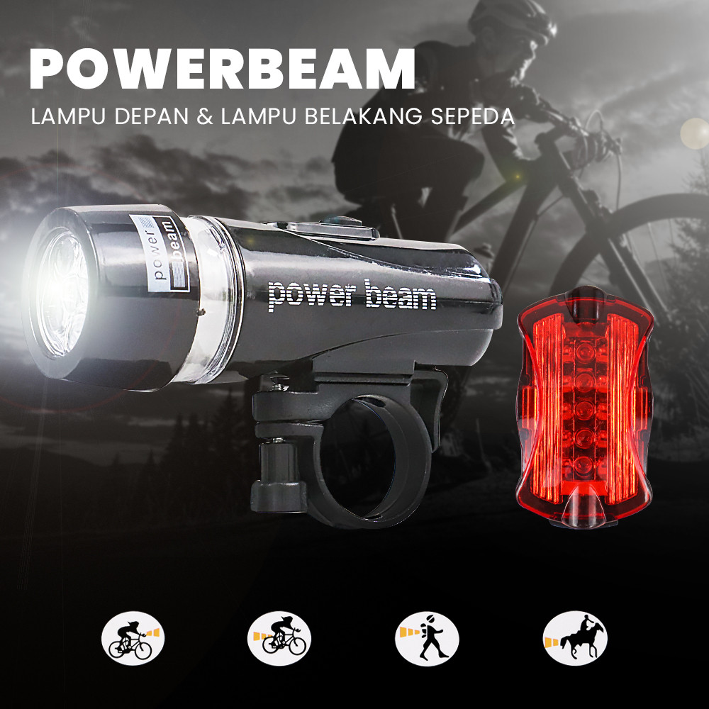 Powerbeam Lampu Depan Belakang Sepeda 5 LED Waterproof 2 Mode - HB-618