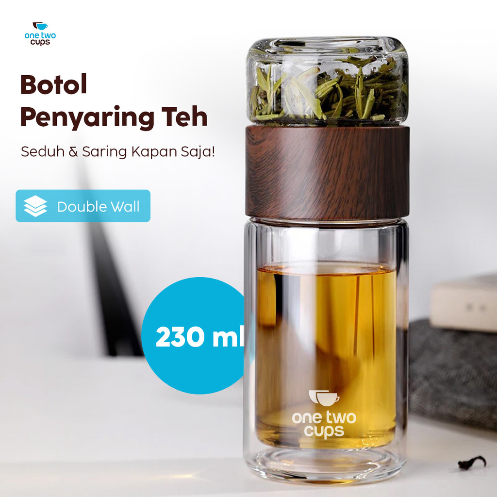 One Two Cups Botol Minum Kaca Penyaring Teh Double Wall 230ml - X9001