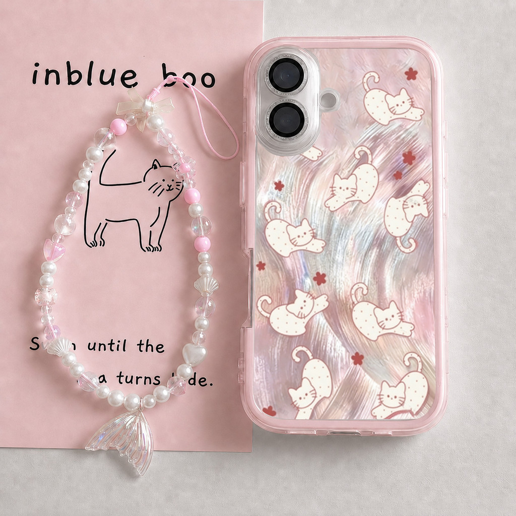 Mewah Aesthetic Kucing Putih Hologram Casing Iphone 17 Pro Max 13 Pro Max15 Plus 11 14 Pro Max 13 Pr