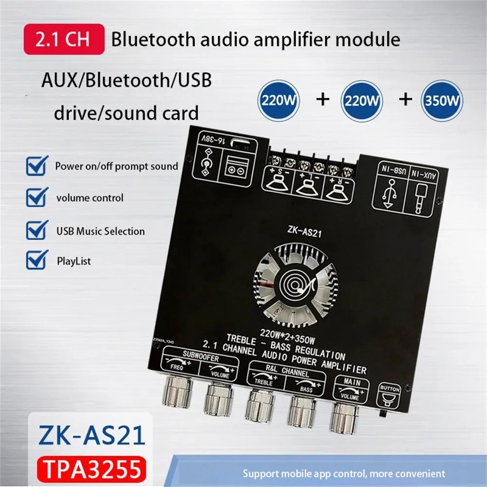 TKXEC Amplifier Board Audio Bluetooth USB 2.1 Channel DIY - ZK-AS21