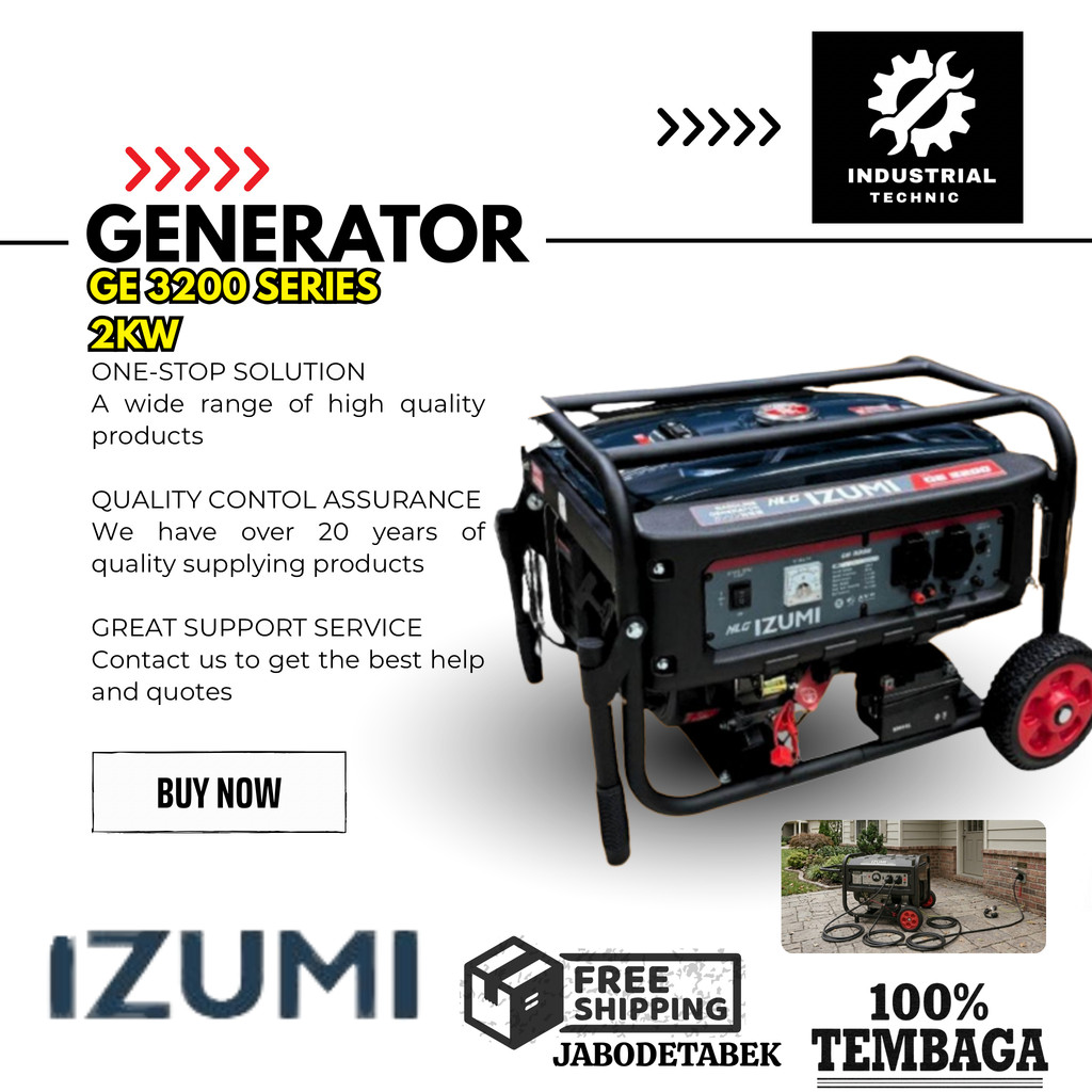 GENSET BENSIN 2,5 KVA 2KW IZUMI NLG GASOLINE GENERATOR GE 3200/ GENSET BENSIN 2000 WATT/ GENERATOR 2