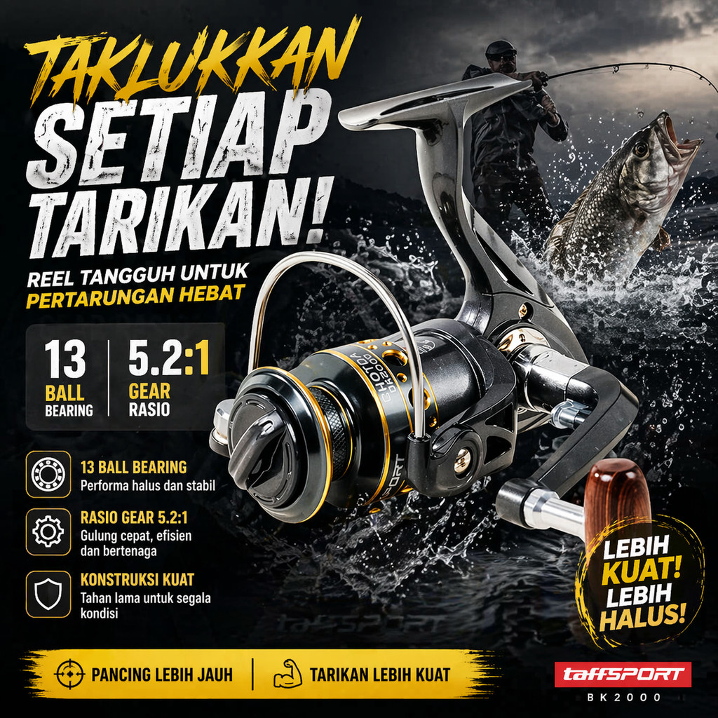 TaffSPORT GHOTDA Reel Pancing Spinning Fishing Reel 5.2:1 2000 - BK2000