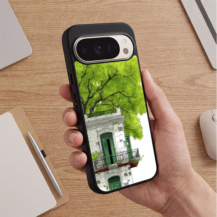 Case Casing Google Pixel 10 9 8 7 6 5 4 4A Pro XL 4G 5G Green Balcony Sketch FX0356