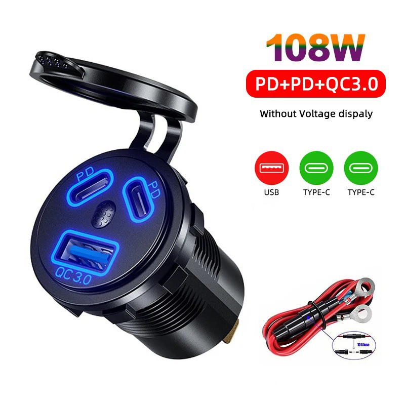 Charger Motor 2 Port USB Type C dan 1 Port USB 108W  - 7CRSBABK