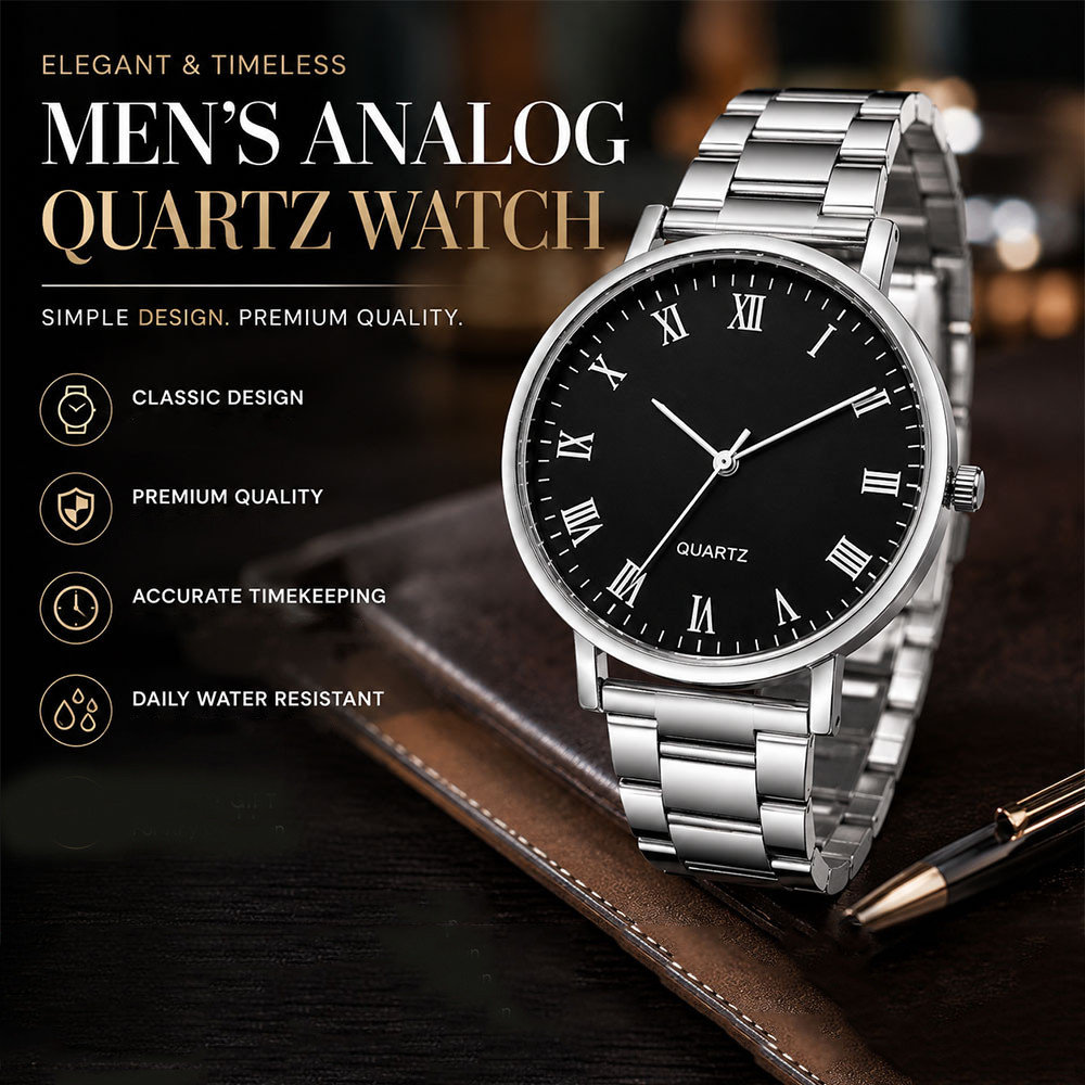 Jam Tangan Analog Pria Elegant Quartz Stainless Steel 38mm - 23100