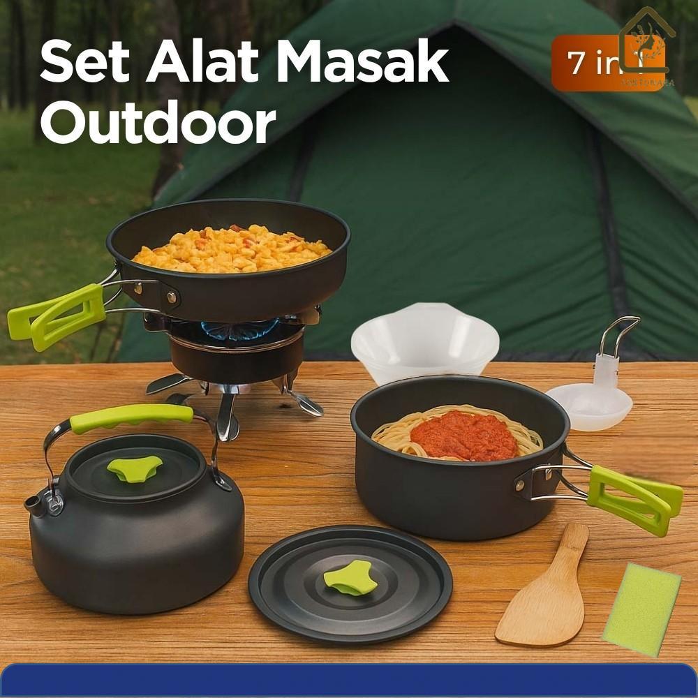 SET ALAT MASAK OUTDOOR  PORTABLE CAMPING TRAVELING ALUMINIUM LENGKAP (Minus Kompor) ANTI LENGKET | S
