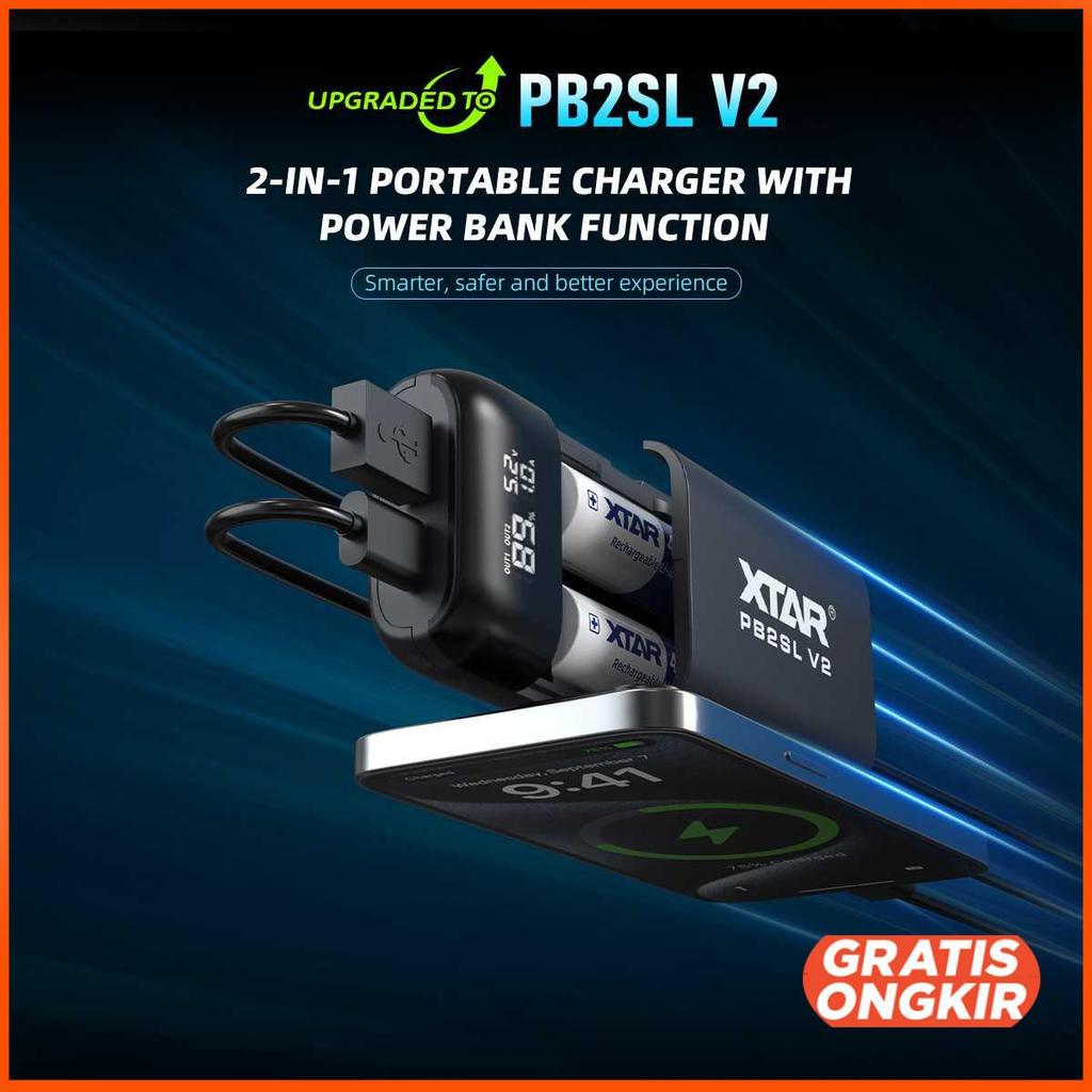 XTAR Charger Baterai 2 Slot 18650 21700 Li-Ion Power Bank LCD Display - PB2SL V2