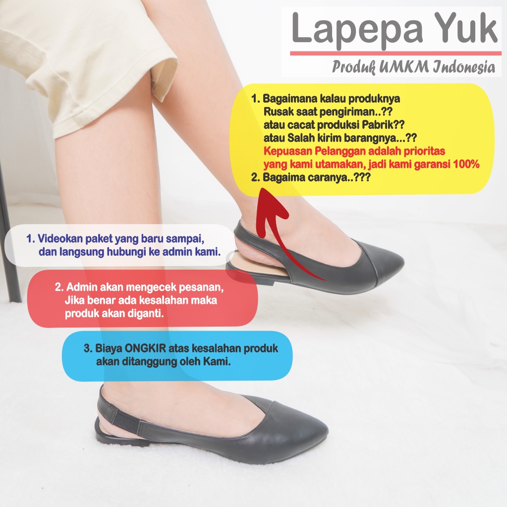 LAPEPA YUK - Sepatu Flat Shoes Wanita FREYA Untuk Kerja kantor Spatu Flatshoes Cewek Kuliahan Jalan Santai Casual Empuk Nyaman Slop Lancip Warna BLACK Kasual Hitam Strap Tali Selop Belakang Premium Original Kekinian Terbaru Shoes ORI Mall Official Store