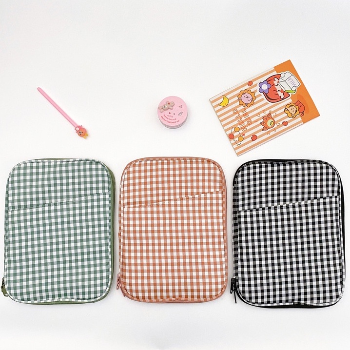 Sleeve Pouch Sarung Tas Bag Case Ipad Tab Tablet Macbook Air Pro Laptop Asus Acer Lenovo HP Huawei 11 12 13 14 15 inch Motif Kotak Kotak Warna Hitam Black Hijau Green Pink Cute Murah Korean Model