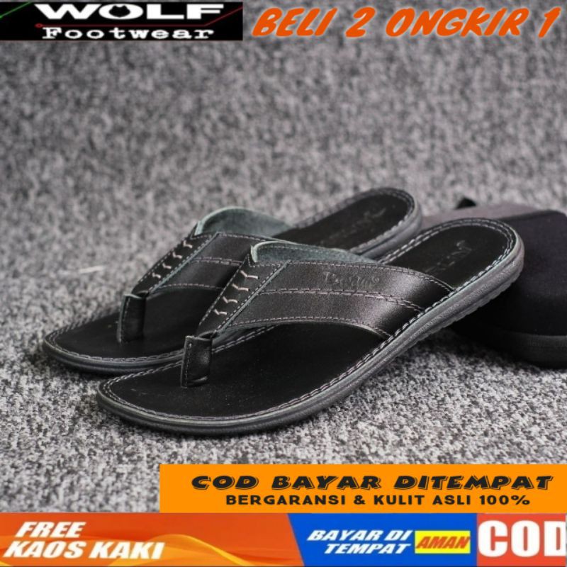 WOLF x ASTA - Sandal Casual Japit Pria Sendal Jepit Cowok Kulit Asli Full Leather 100%