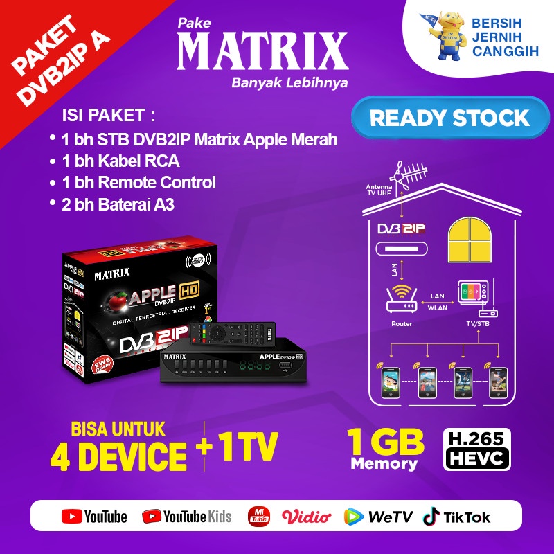 NEW - SET TOP BOX DVB2IP TV DIGITAL MATRIX APPLE MERAH / MATRIX APPLE MERAH DVB T2 /MATRIX GARUDA HD