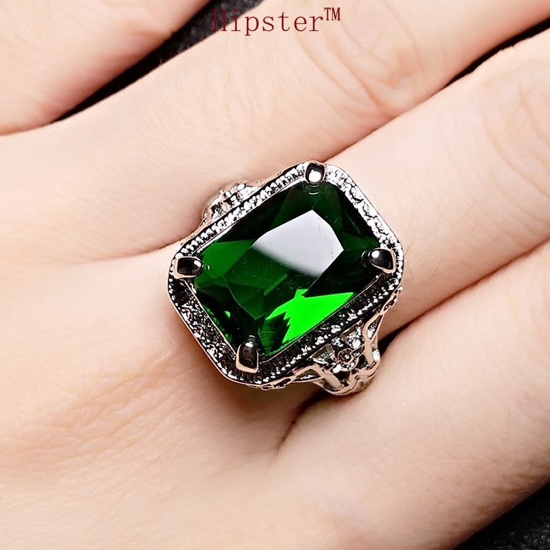 Hot Sale Creative Design Characteristic Hollow Pattern Square Ruby Ring